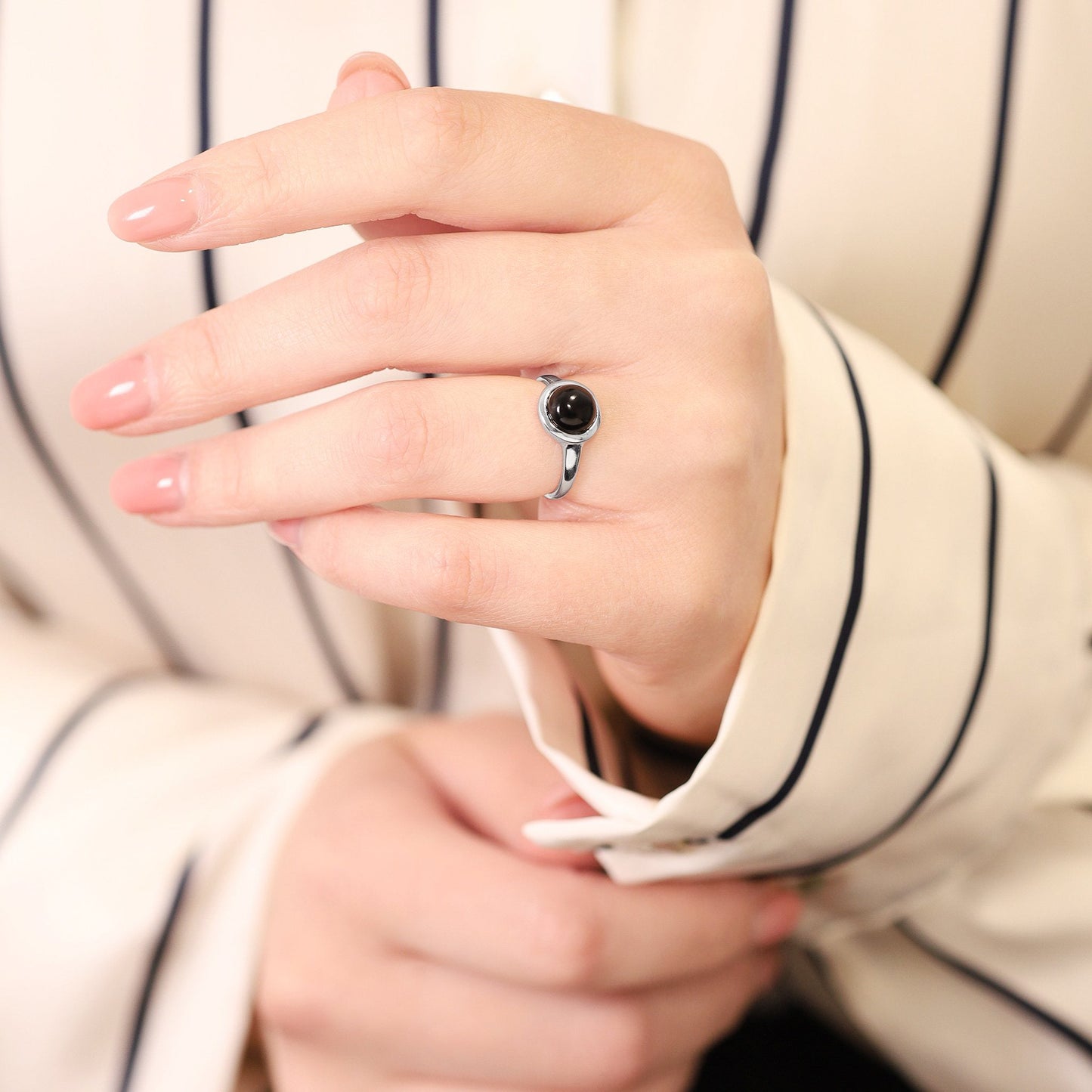 Silver rhodium plated ring with black onyx stone SRN6001.BO - FJewellery