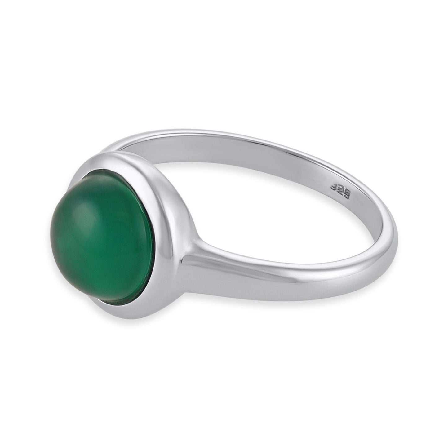 Silver rhodium plated ring with green agate stone SRN6001.GA