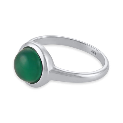 Silver rhodium plated ring with green agate stone SRN6001.GA