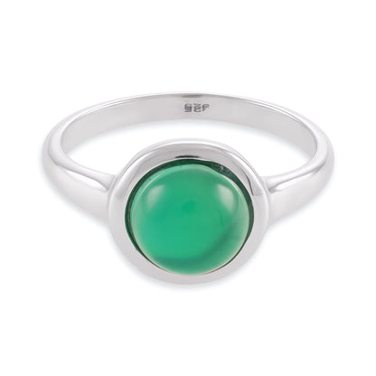 Silver rhodium plated ring with green agate stone SRN6001.GA