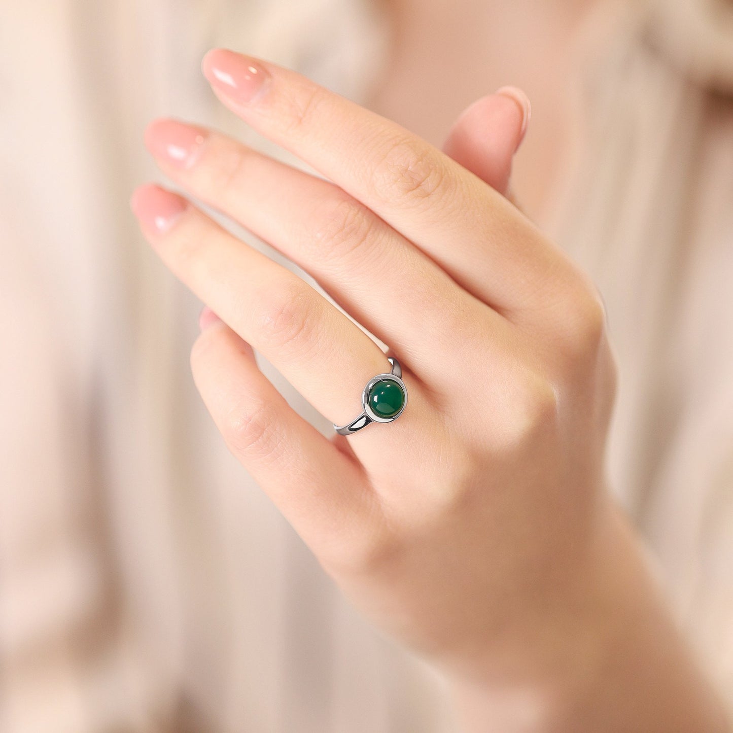 Silver rhodium plated ring with green agate stone SRN6001.GA - FJewellery