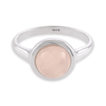 Silver rhodium plated ring with rose quartz stone SRN6001.RQ