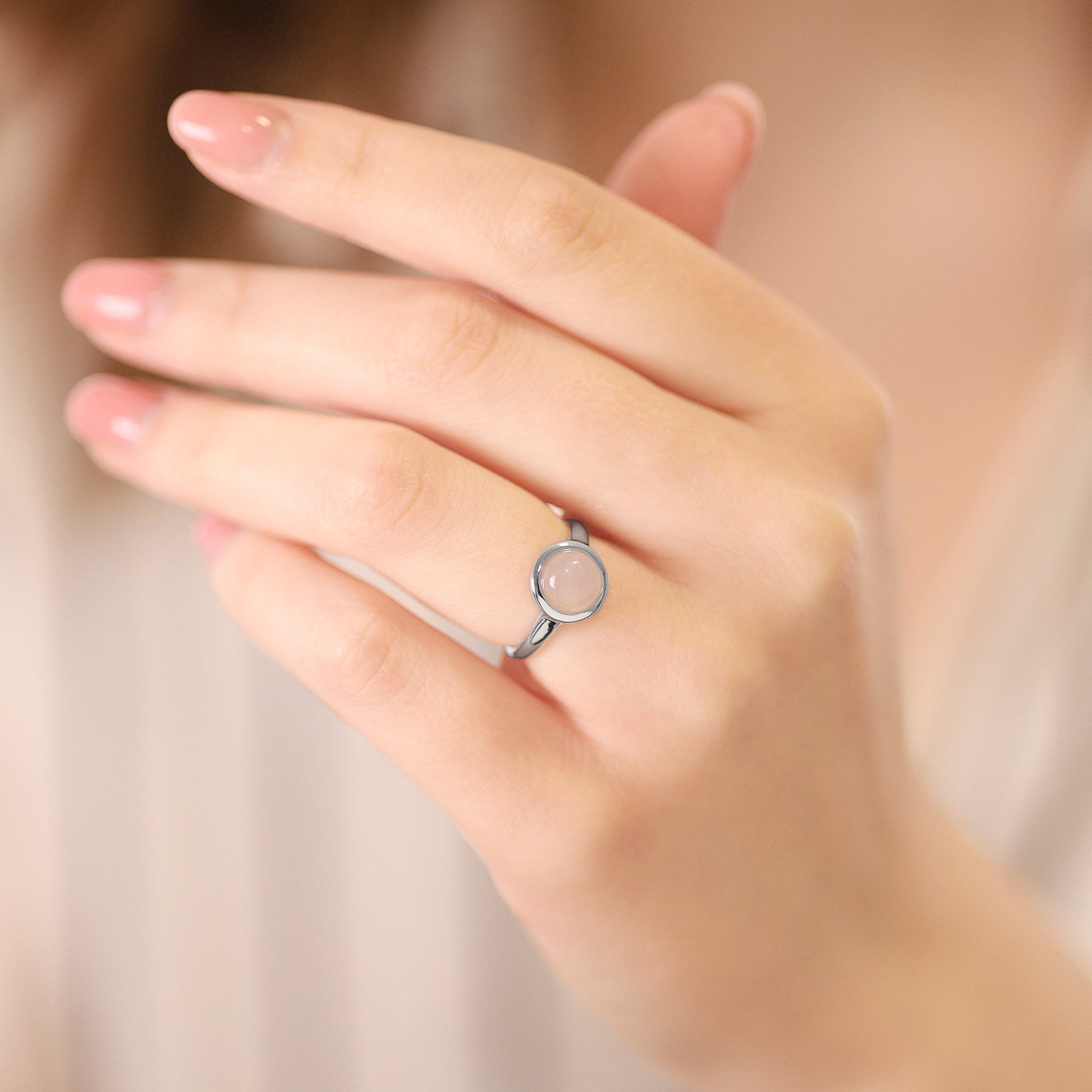 Silver rhodium plated ring with rose quartz stone SRN6001.RQ - FJewellery