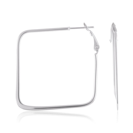 Silver Square Hoop Earrings SER6002 - FJewellery