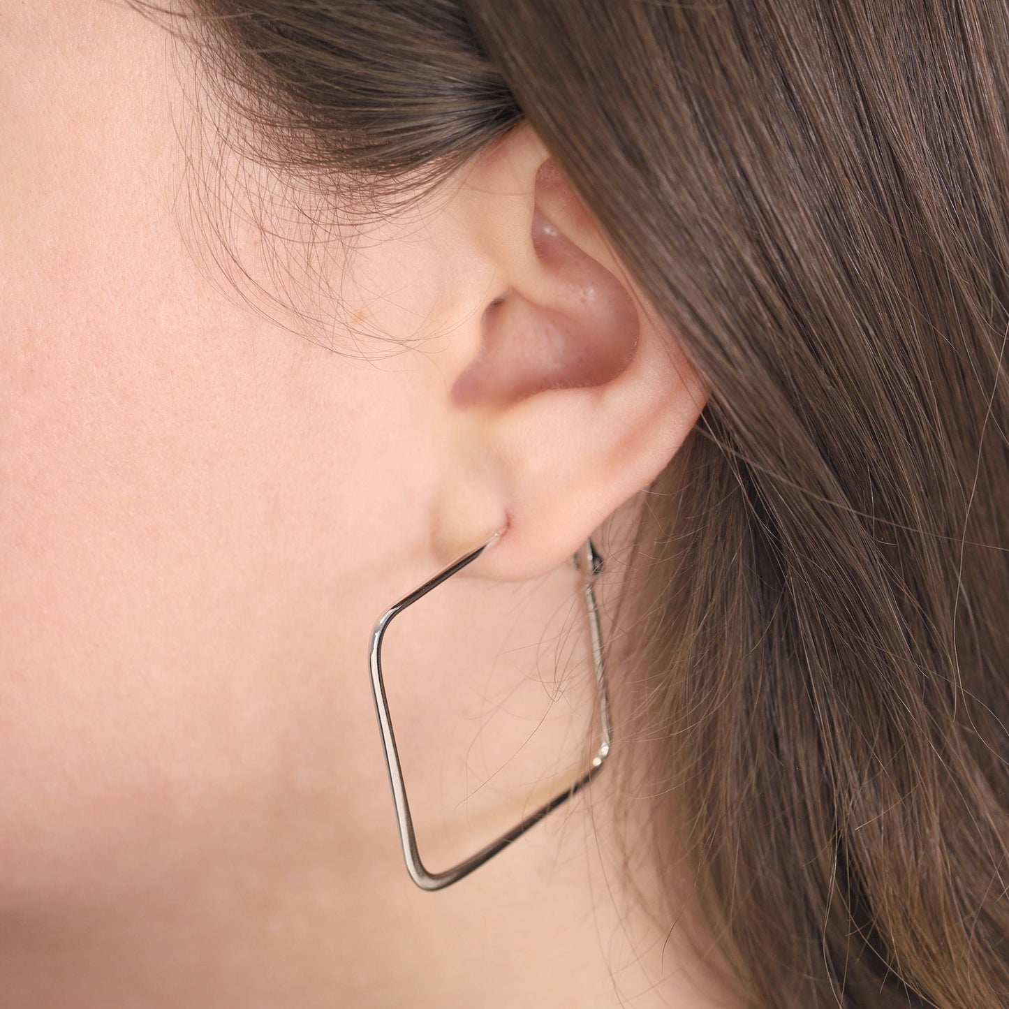 Silver Square Hoop Earrings SER6002 - FJewellery