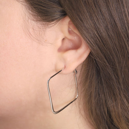 Silver Square Hoop Earrings SER6002 - FJewellery