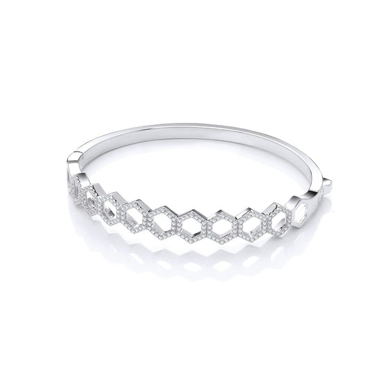 Sterling 925 Silver Bangle Set With White Cubic Zirconia - FJewellery