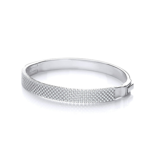 Sterling 925 Silver Hinged Bangle Set With Cubic Zirconia - FJewellery