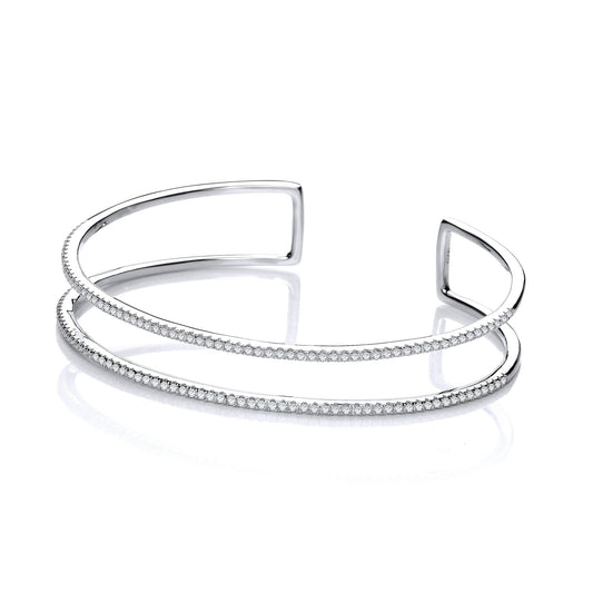 Sterling 925 Silver Minimalist Bangle Set With Cubic Zirconia - FJewellery