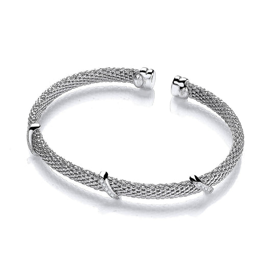 Sterling 925 Silver Springy Bangle Set With Cubic Zirconia - FJewellery