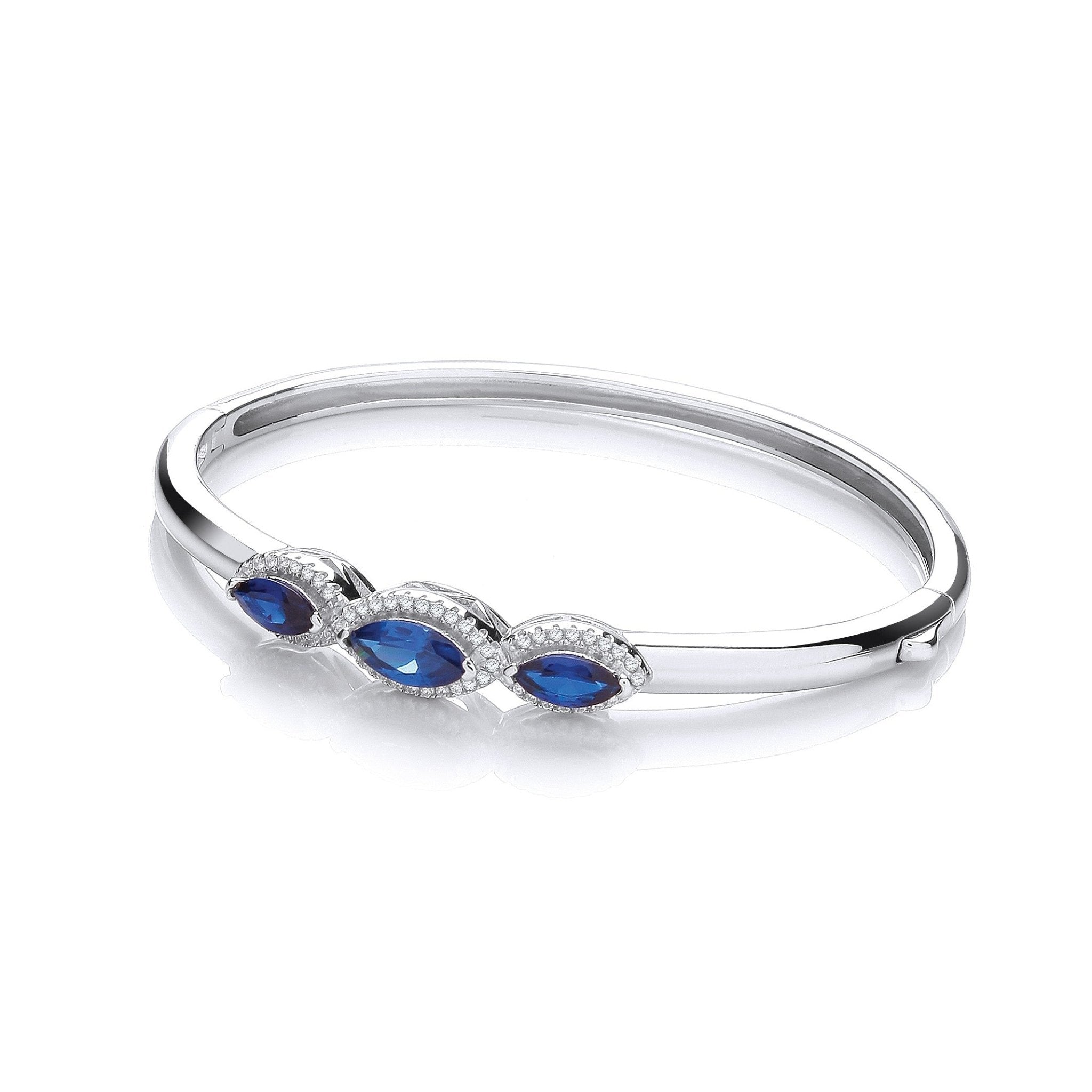 Sterling 925 Sterling Silver Bangle Set With Blue Cubic Zirconia - FJewellery