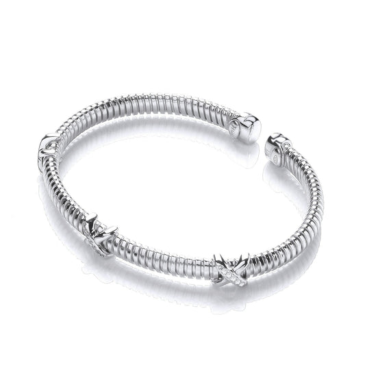 Sterling 925 Sterling Silver Kiss Bangle Set With White Cubic Zirconia - FJewellery