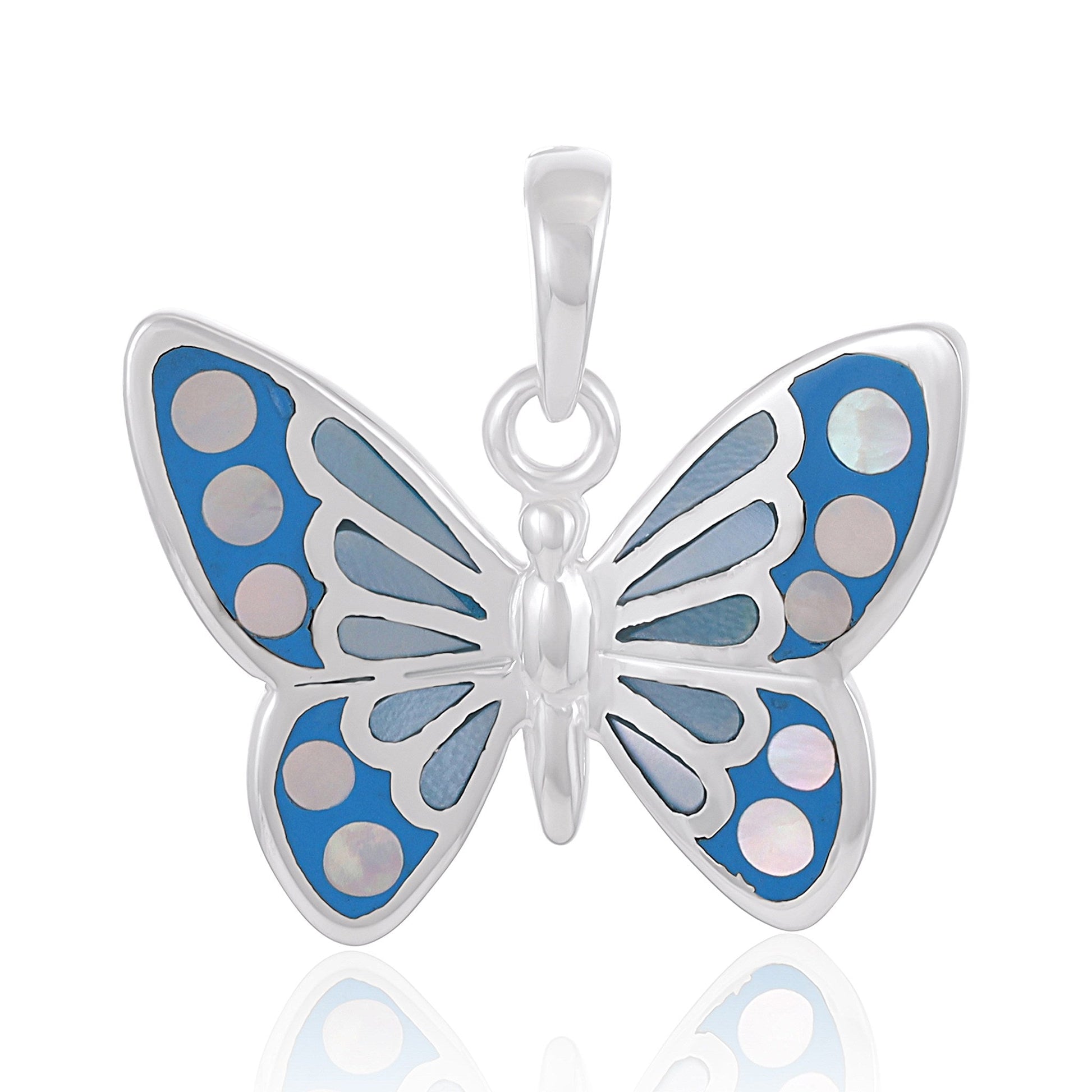Sterling Silver Abalone Butterfly Earrings Pendant SPD4009 - FJewellery