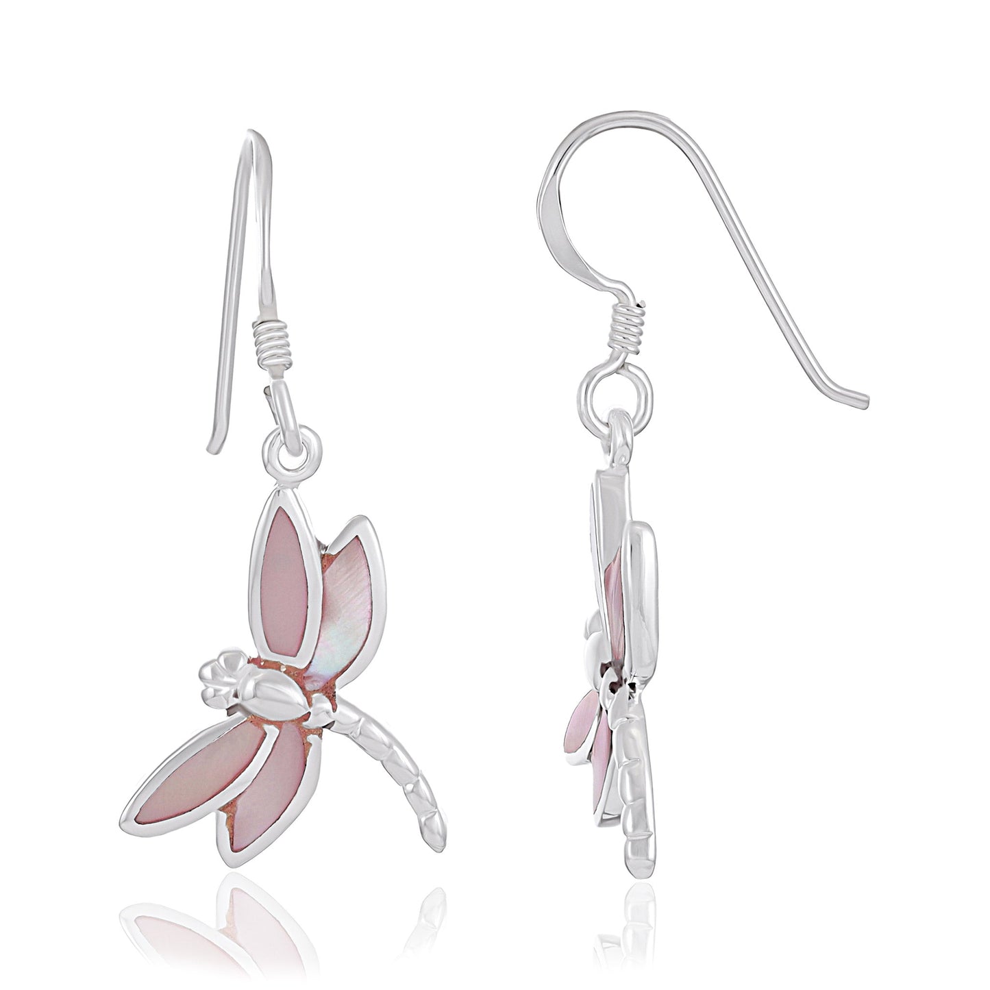 925 Sterling Silver  Pink Dragonfly Drop Earrings
