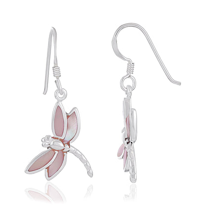 925 Sterling Silver  Pink Dragonfly Drop Earrings