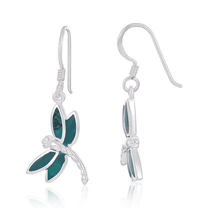 925 Sterling Silver  Pink Dragonfly Drop Earrings
