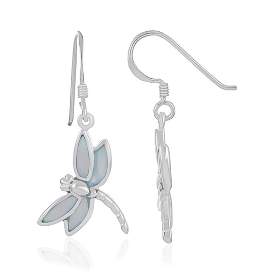 925 Sterling Silver  Pink Dragonfly Drop Earrings