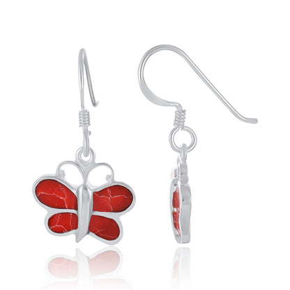 925 Sterling Silver Pink Butterfly Drop Earrings