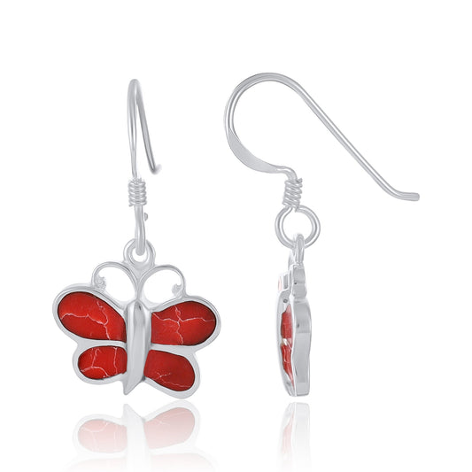925 Sterling Silver Pink Butterfly Drop Earrings