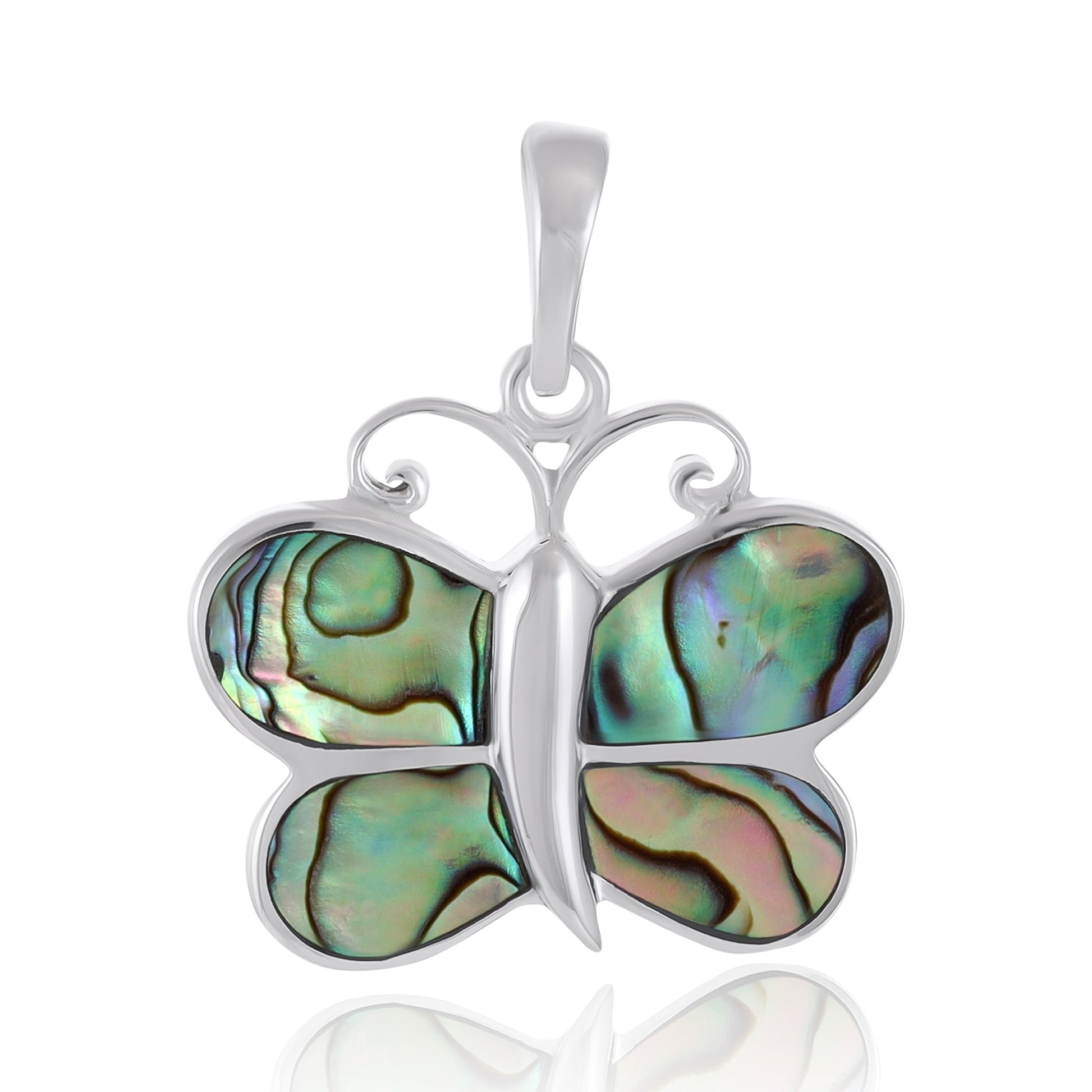 Sterling Silver Abalone Butterfly Pendant SPD4022 - FJewellery