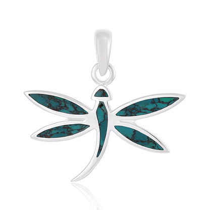 Blue 925 Sterling Silver Abalone Shell Dragonfly Pendant