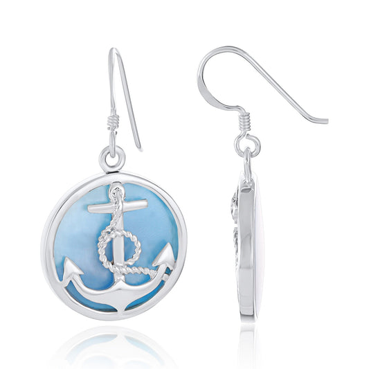 925 Sterling Silver  Blue Anchor Drop Earrings