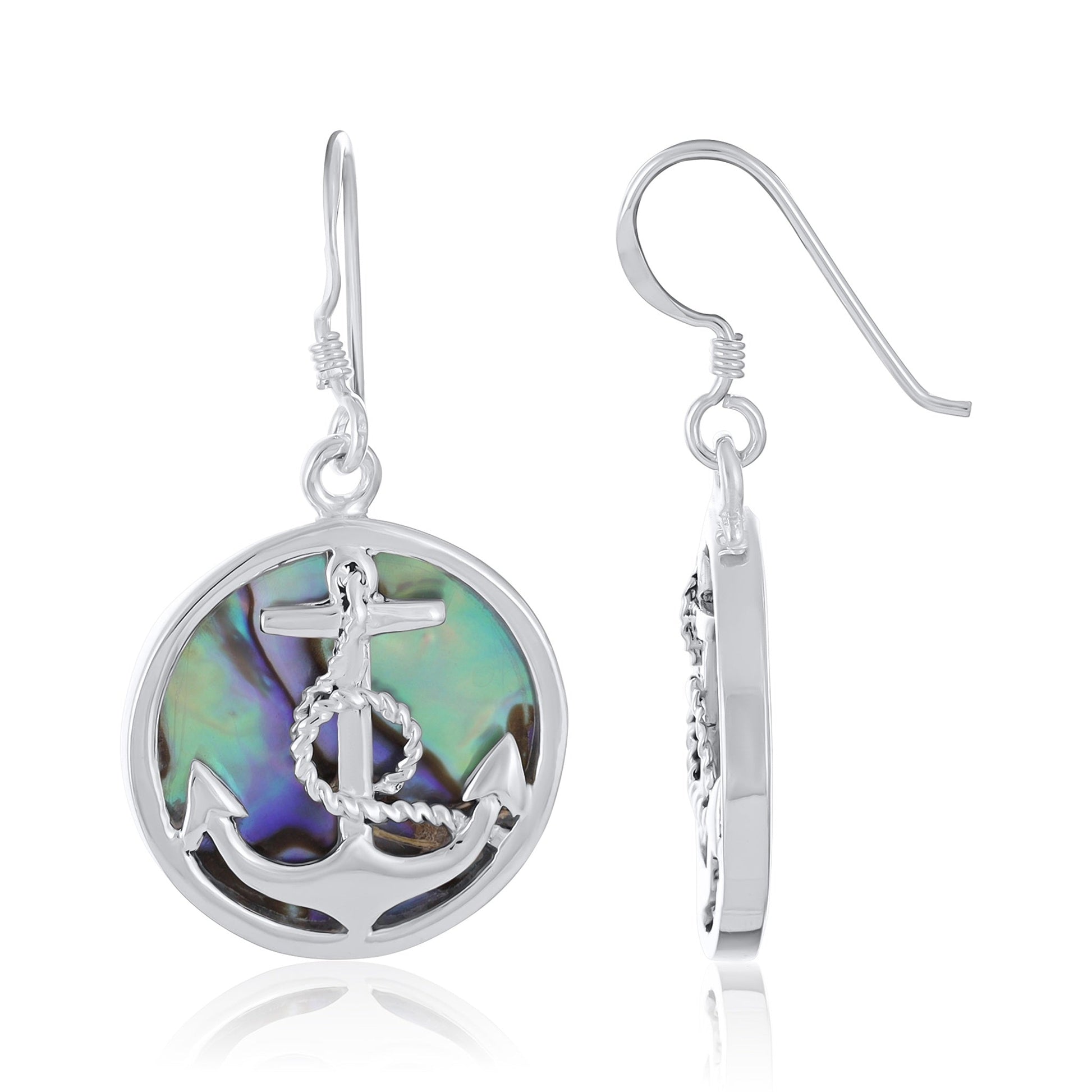 Sterling Silver Abalone Shell Anchor Earrings SER4022 - FJewellery