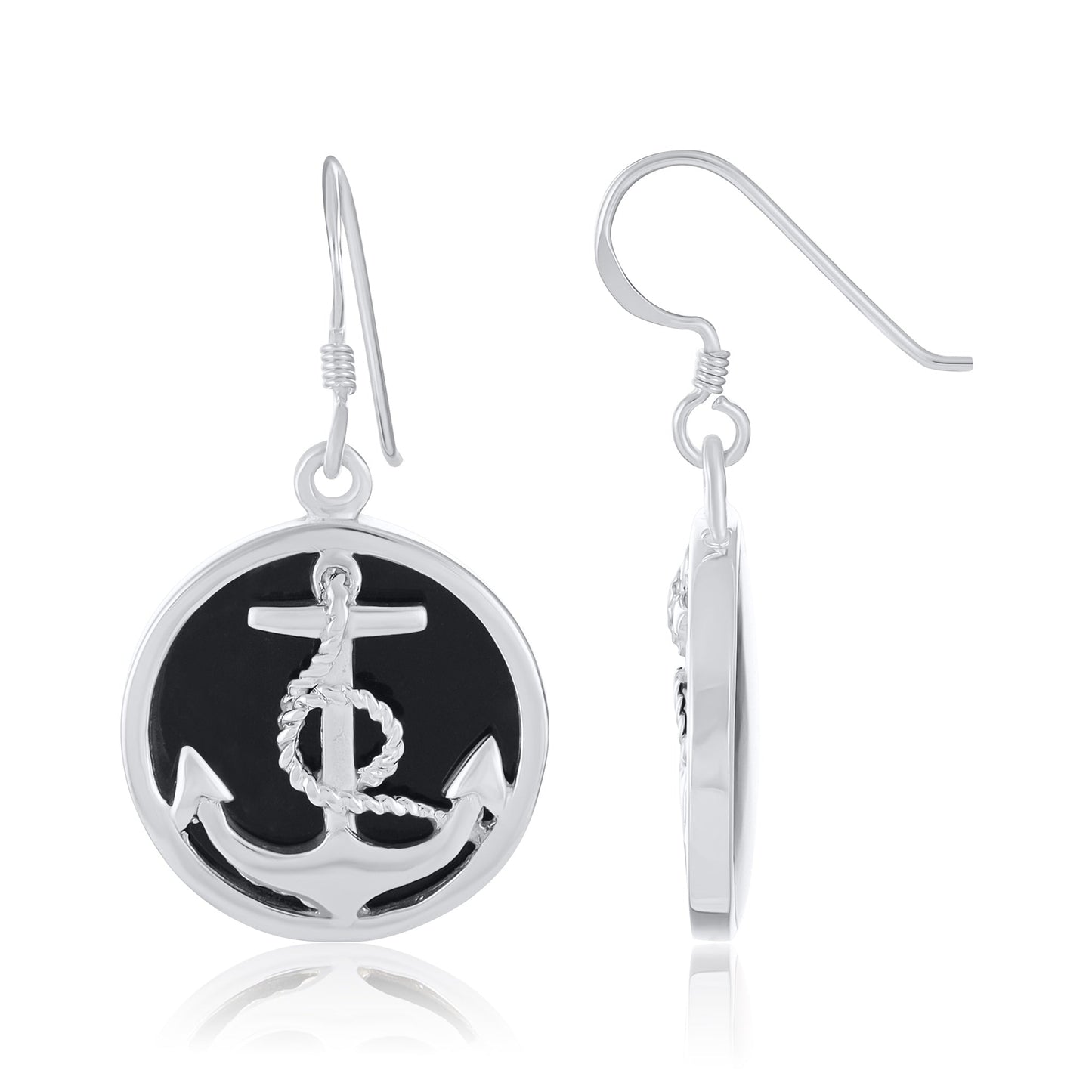 925 Sterling Silver  Black Anchor Drop Earrings