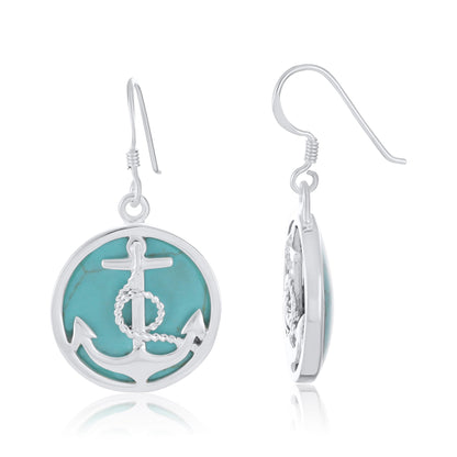 925 Sterling Silver  Blue Anchor Drop Earrings