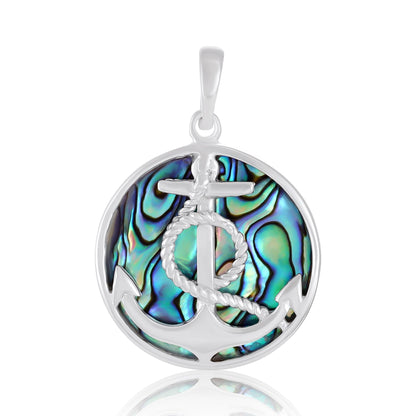 925 Sterling Silver Abalone Shell Anchor Pendant