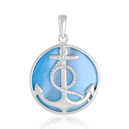 925 Sterling Silver Abalone Shell Anchor Pendant