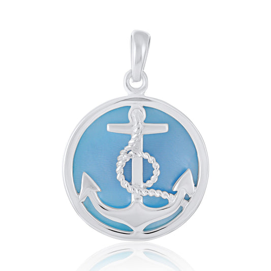 925 Sterling Silver Abalone Shell Anchor Pendant