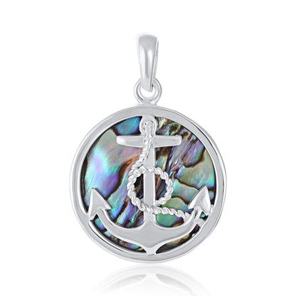 925 Sterling Silver Abalone Shell Anchor Pendant