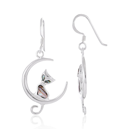 Sterling Silver Abalone Shell Cat Earrings SER4028