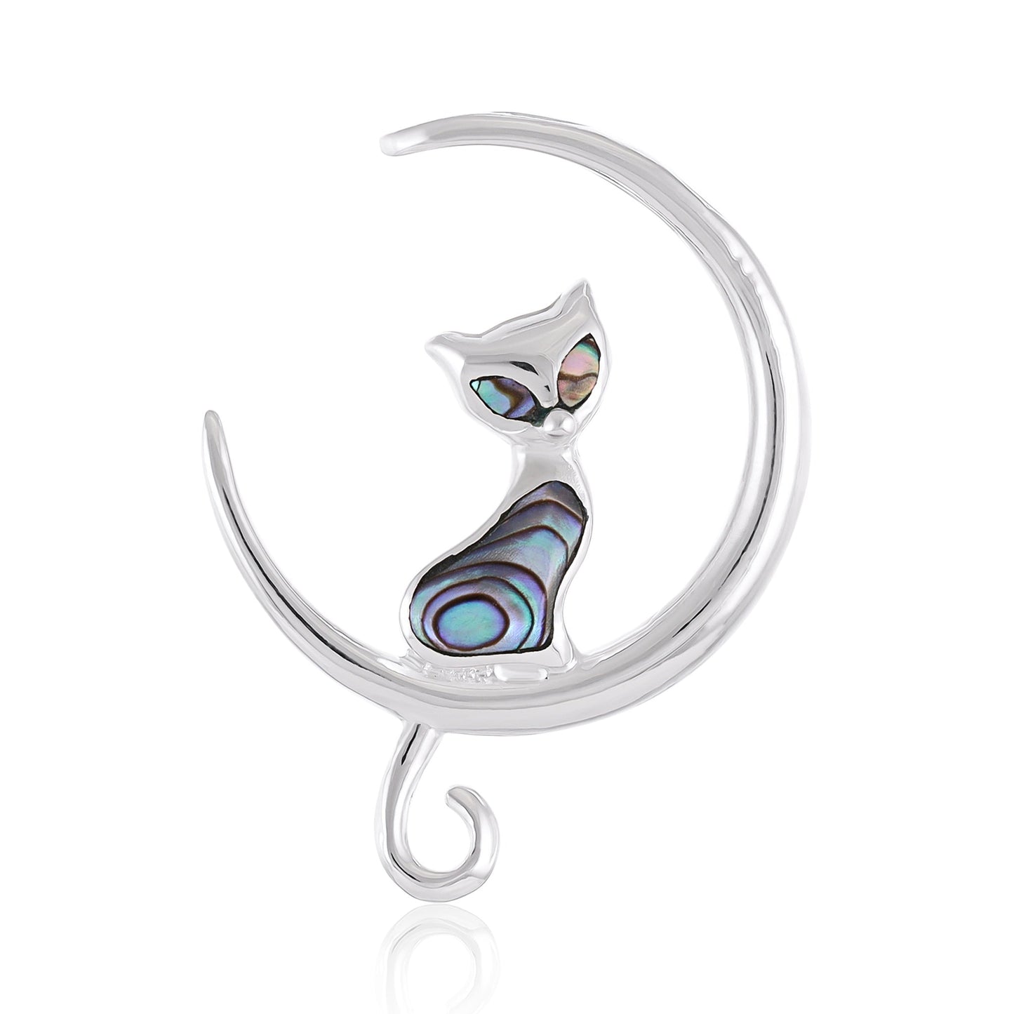 925 Sterling Silver  Abalone Shell multi color Cat Pendant