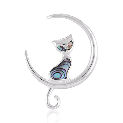 925 Sterling Silver  Abalone Shell multi color Cat Pendant