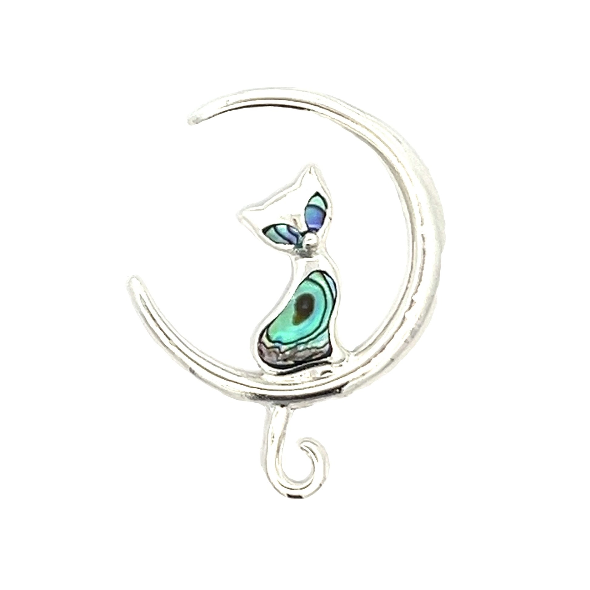 Sterling silver abalone shell cat pendant SPD4040 - FJewellery