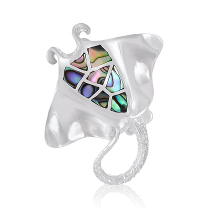 Large 925 Sterling Silver Abalone Shell Stingray Pendant