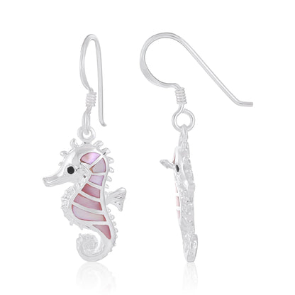 Sterling Silver Abalone Shell Seahorse Earrings SER4018