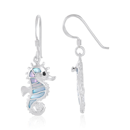 Sterling Silver Abalone Shell Seahorse Earrings SER4018