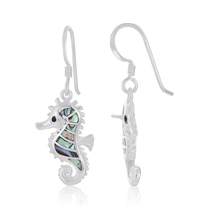 Sterling Silver Abalone Shell Seahorse Earrings SER4018