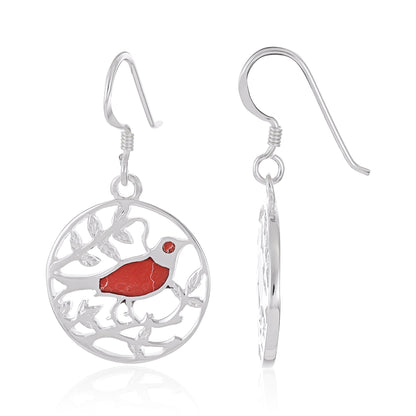 925 Sterling Silver  Multicolour Bird Drop Earrings