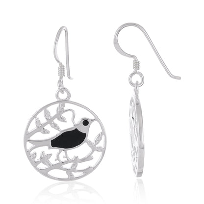925 Sterling Silver  Multicolour Bird Drop Earrings