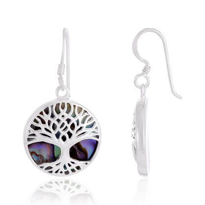 Sterling Silver Abalone Shell Tree Of Life Earrings SER4001