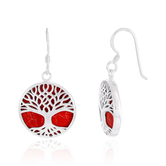 925 Sterling Silver  Pink Abalone Shell Tree of Life Earrings