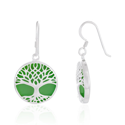 Sterling Silver Abalone Shell Tree Of Life Earrings SER4001