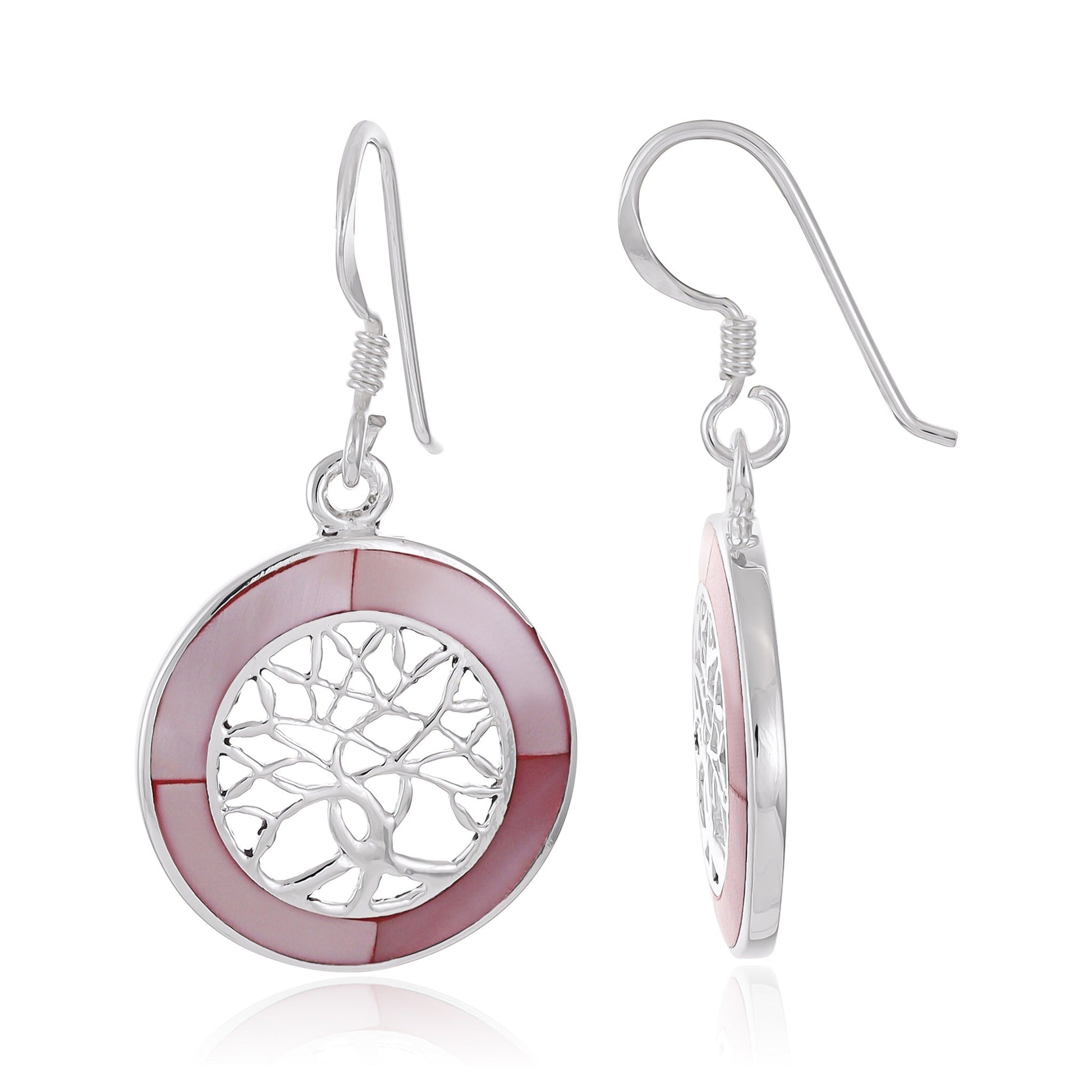 Sterling Silver Abalone Shell Tree Of Life Earrings SER4025 - FJewellery