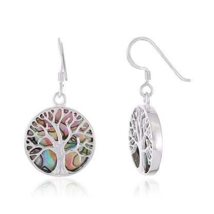 Sterling Silver Abalone Shell Tree Of Life Earrings SER4031