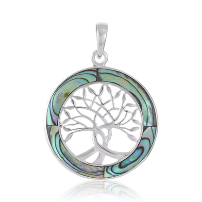 925 Sterling Silver Abalone Shell Tree Of Life Pendant