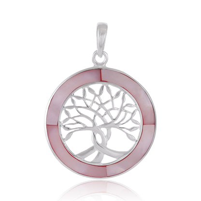 925 Sterling Silver Abalone Shell Tree Of Life Pendant
